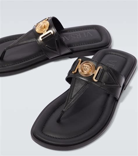 versace thong sandals|Versace Medusa Leather Flat Thong Sandals.